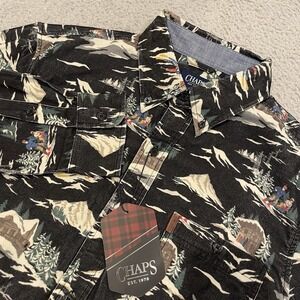 NWT Chaps Ralph Lauren Corduroy Shirt Mens M Black Button Down Ski Heritage